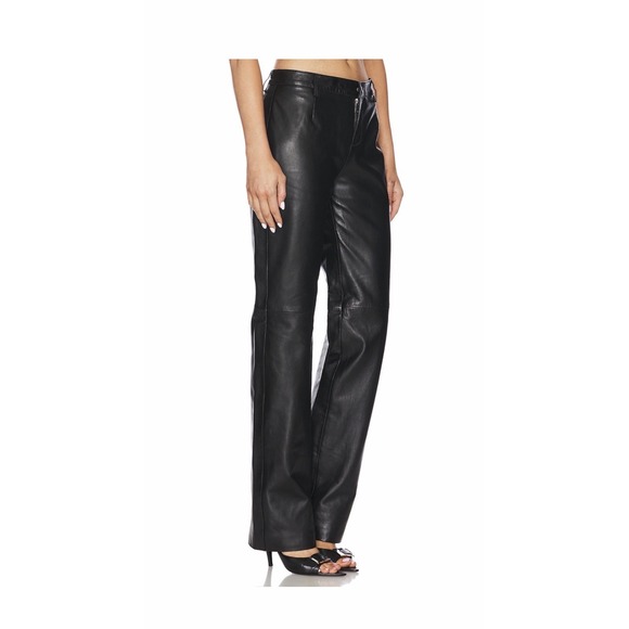 Retrofete Adelina Genuine Leather Pants Black Straight Leg XS NWT US 2-4 - Picture 3 of 16